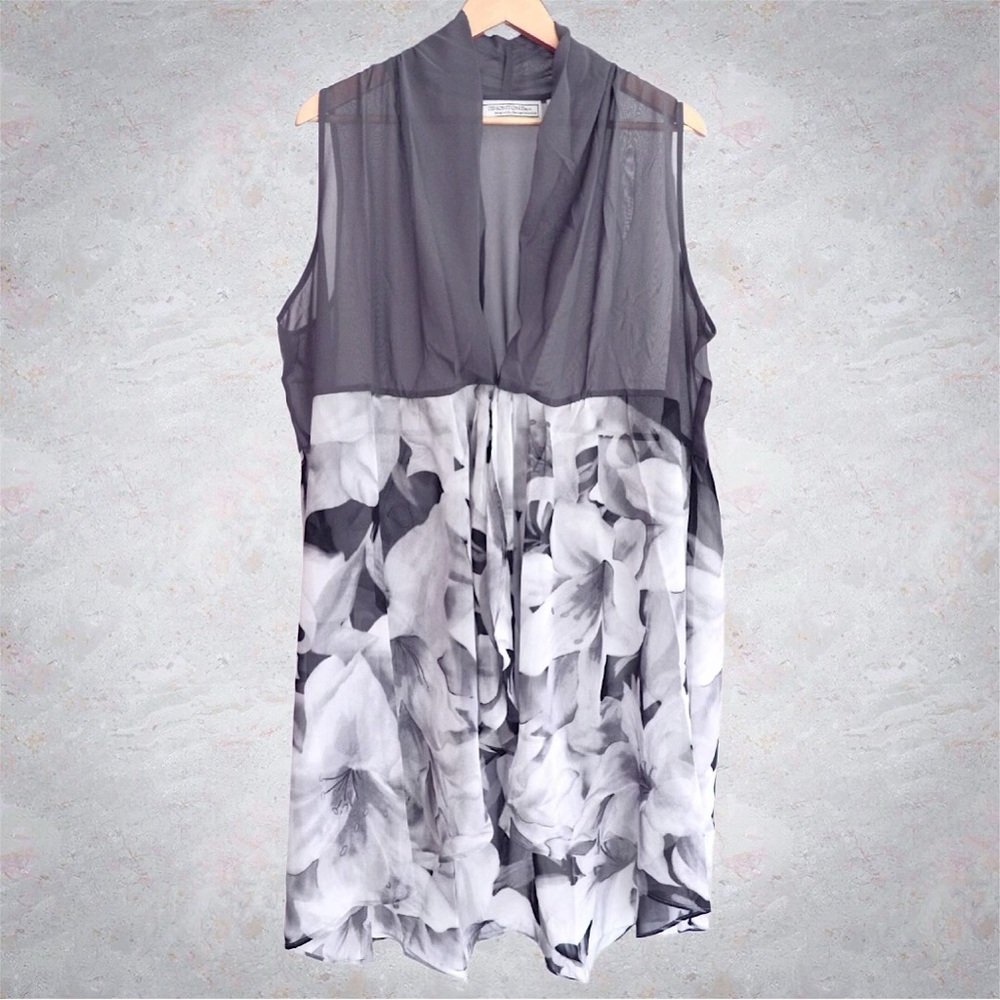 George Simonton Draped Printed Chiffon Duster Vest, NWT 2X Grey A253680 - Picture 6 of 13